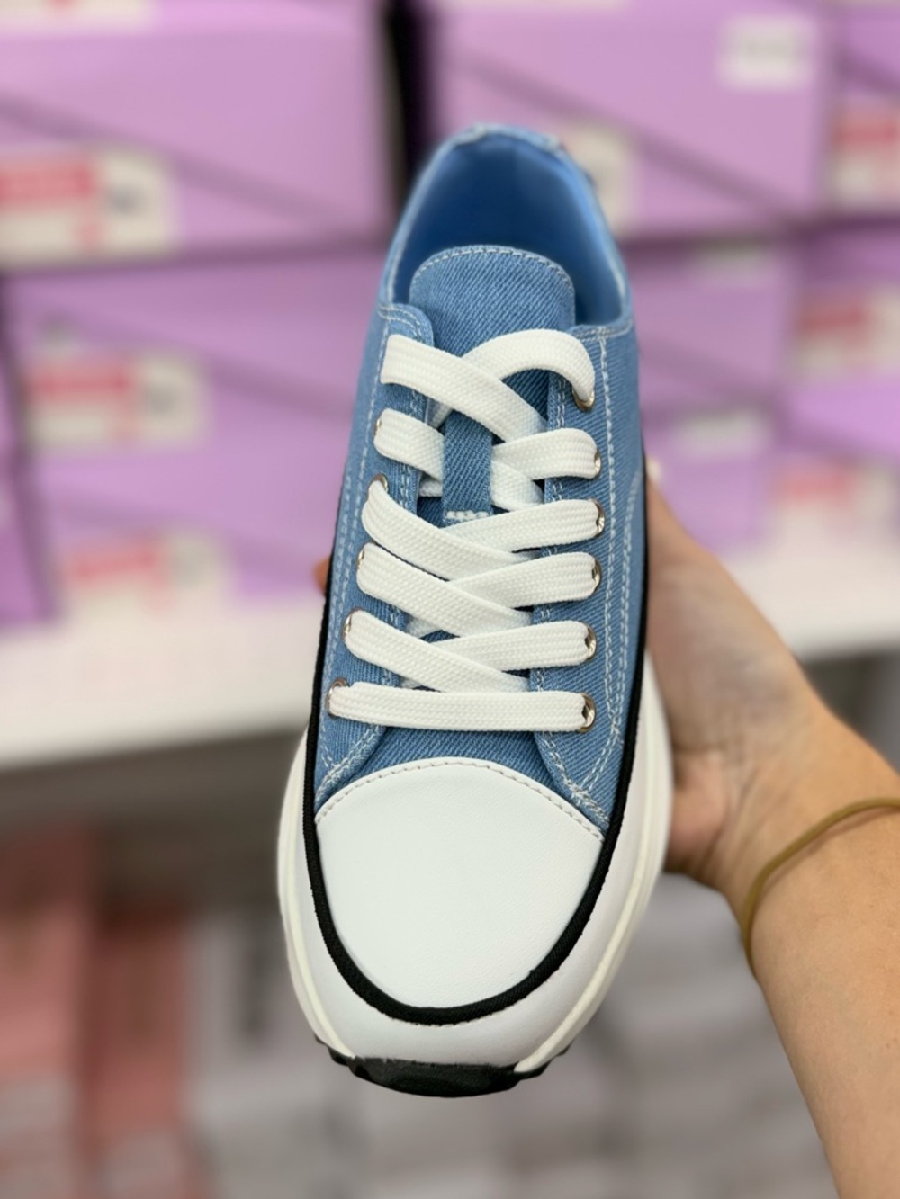 Women's Blue Platform Canvas Sneakers - Picture 3 of 5